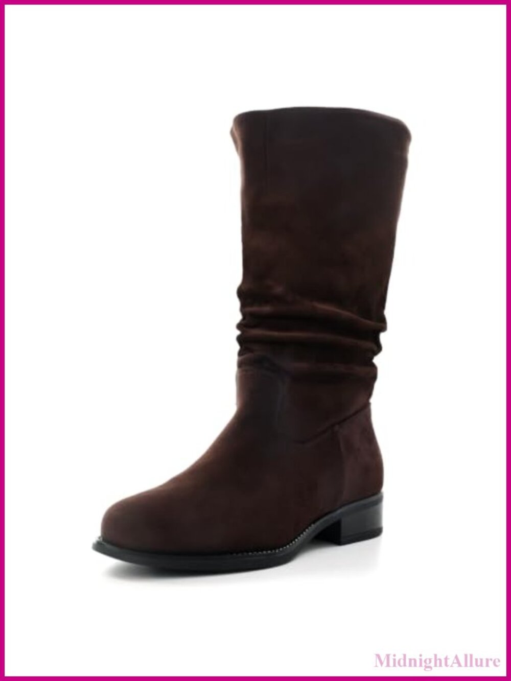 Slouchy Mid Calf Flat Boots Faux Suede Pull On Side Zip Women's